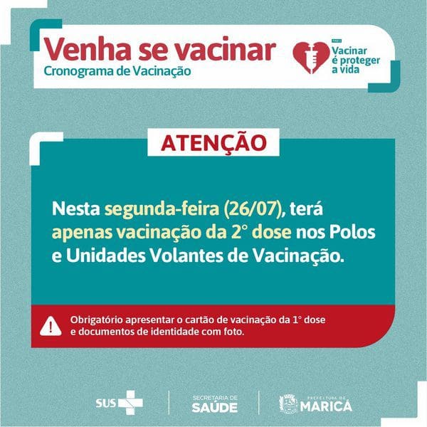 Maricá: Segunda dose de vacina contra a Covid-19 é aplicada nesta segunda-feira(26)