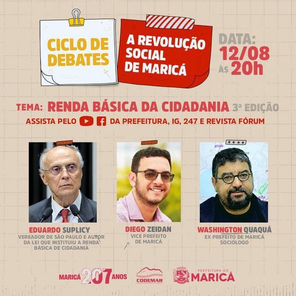 Diego Zeidan, Quaquá e Suplicy debatem Renda Básica da Cidadania nesta quinta