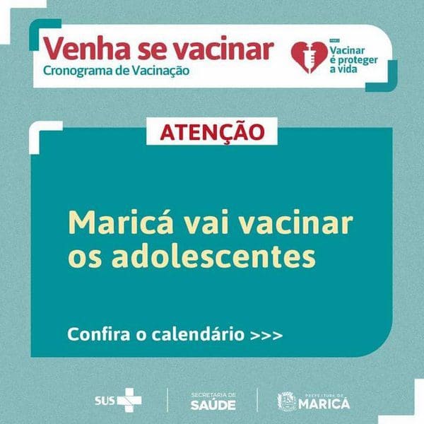 Adolescentes de 15 anos poderão se vacinar contra a Covid-19 ainda esta semana em Maricá