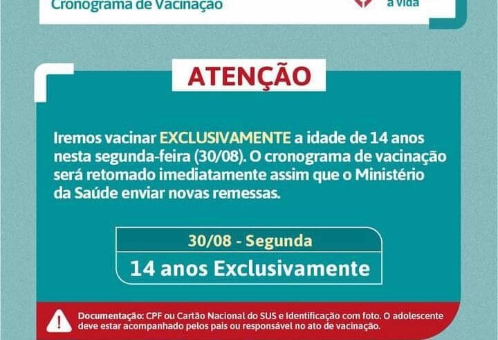 Adolescentes de 14 anos, segunda-feira é dia de vacina!