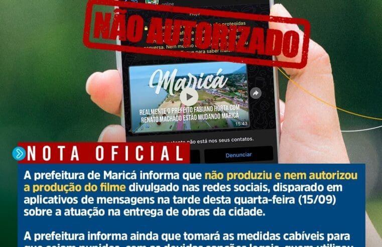 Prefeitura de Marica divulga nota negando produção do filme divulgado nas redes sociais