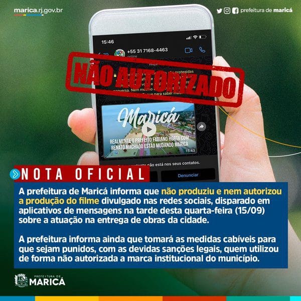 Prefeitura de Marica divulga nota negando produção do filme divulgado nas redes sociais