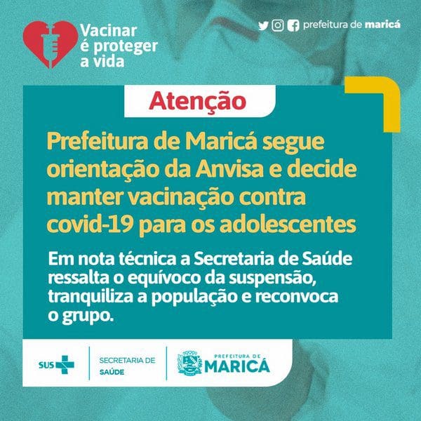 Maricá manterá vacinação de adolescentes normalmente