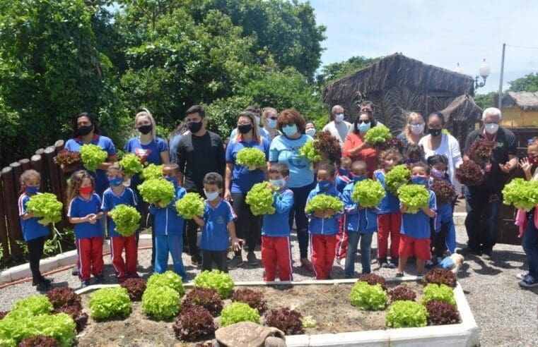 Alunos da rede municipal colhem hortaliças em Guaratiba