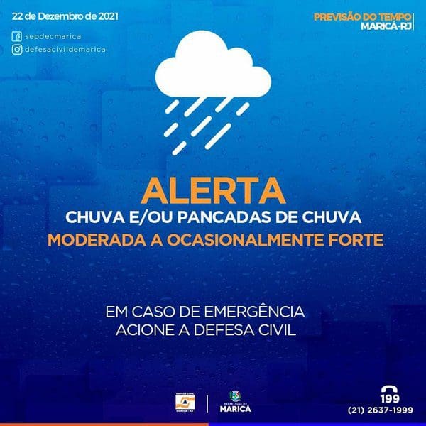 Alerta de temporal da Defesa Civil de Maricá