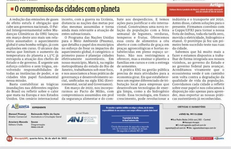 Artigo de Maricá ganha destaque no maior jornal do Amapá