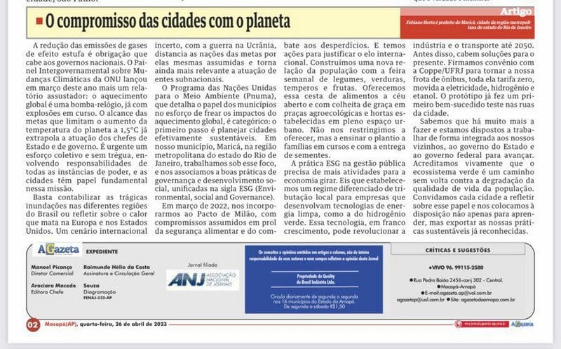 Artigo de Maricá ganha destaque no maior jornal do Amapá