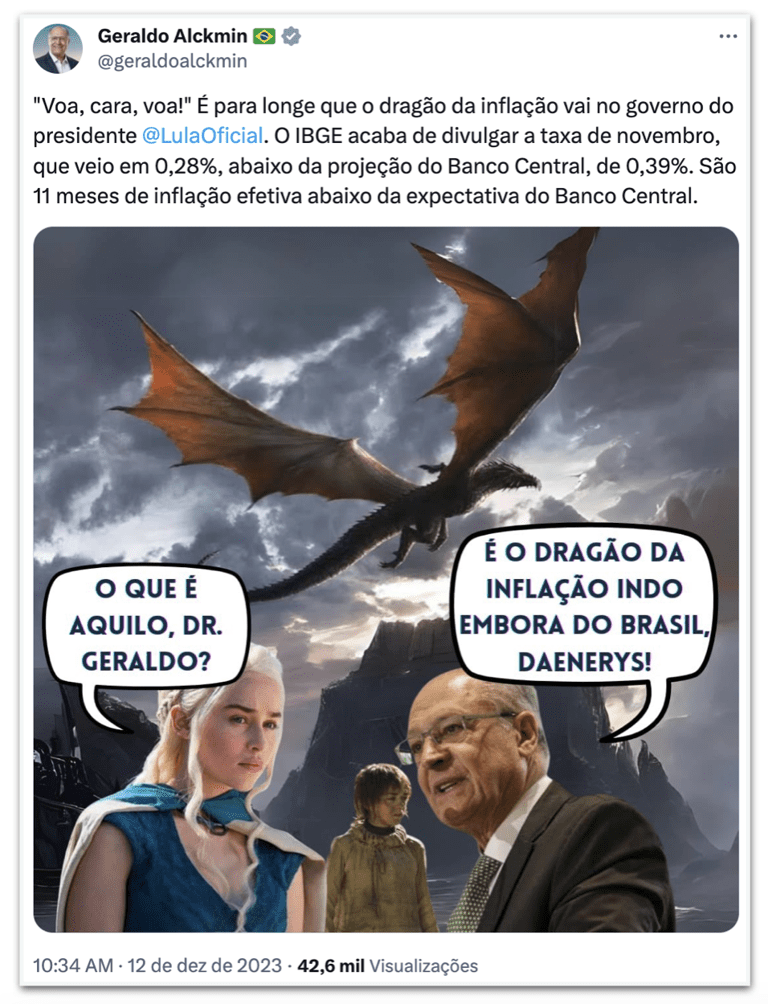 Vice-presidente Alckmin Celebra Queda Inesperada na Inflação com Meme de Game of Thrones