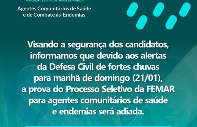 Prova do processo seletivo da Femar é adiada por conta das chuvas