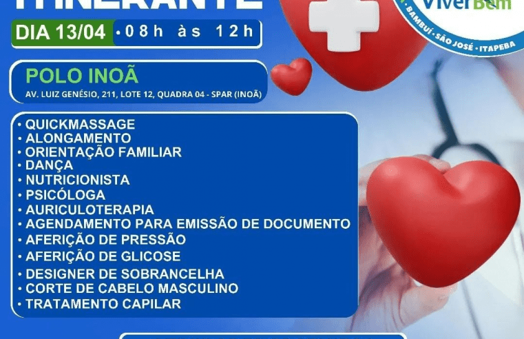 Saúde Itinerante chega ao polo Viver Bem de Inoã neste sábado (13/04)