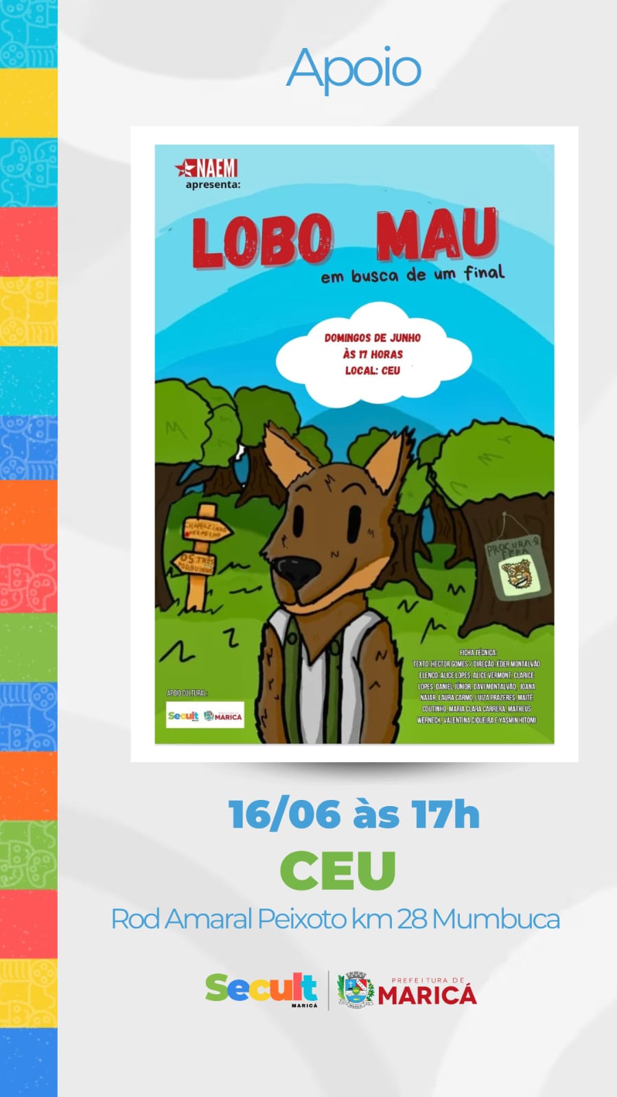 CEU recebe peça teatral “Lobo Mau – Em busca de um final” neste domingo (16/06)