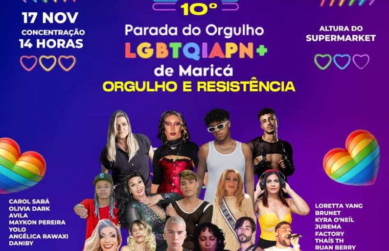 10ª Parada do Orgulho LGBTQIAPN+ de Maricá acontece neste domingo (17)