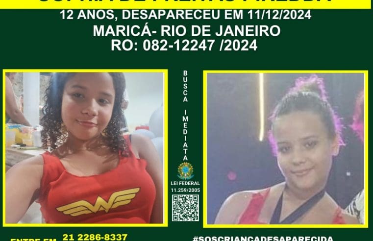 ENCONTRADA – Desaparecimento de Sophia de Freitas Piredda em Maricá