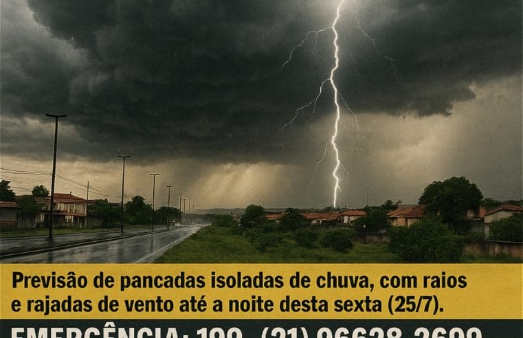 DEFESA CIVIL ALERTA PARA CHUVA COM RAIOS E VENTO EM MARICÁ! 🌧⚡