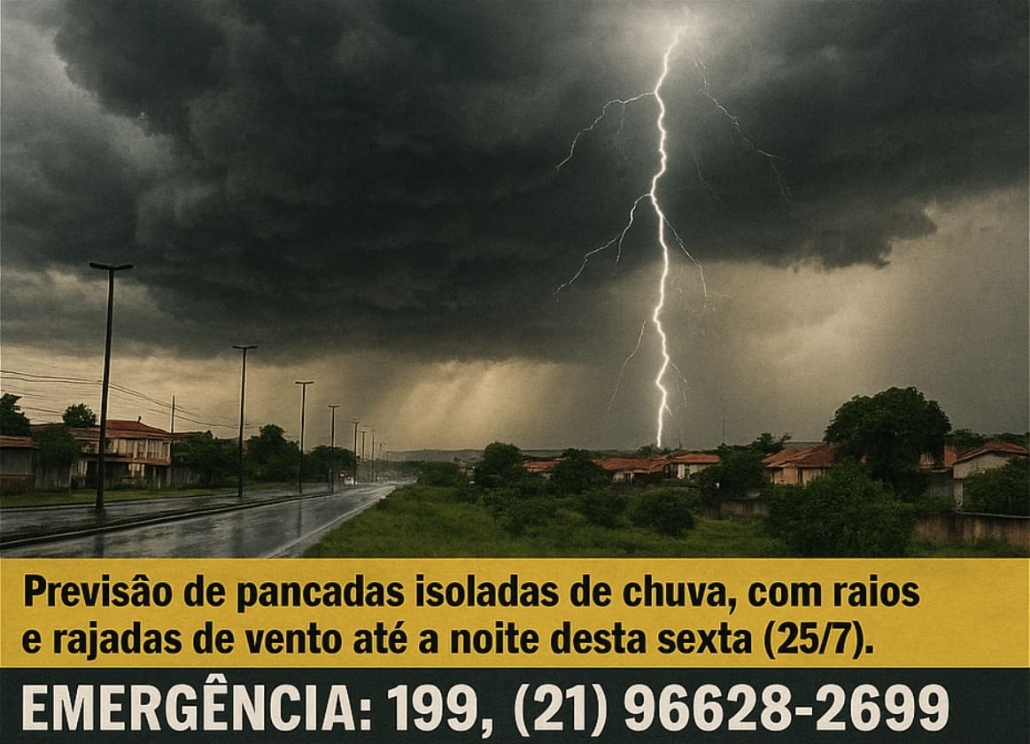 DEFESA CIVIL ALERTA PARA CHUVA COM RAIOS E VENTO EM MARICÁ! 🌧⚡