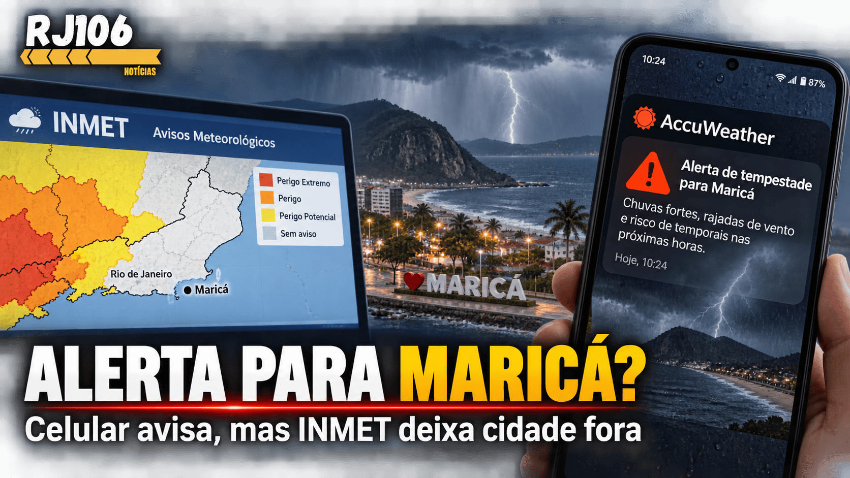 Celulares Android emitem alerta de temporal para Maricá, mas cidade está fora da lista do INMET