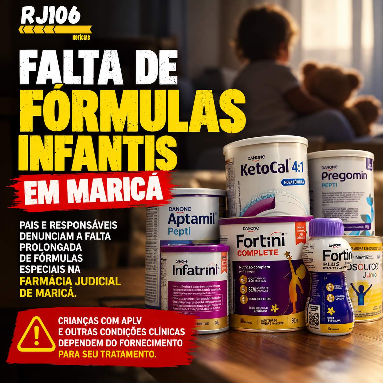 Famílias denunciam falta prolongada de fórmulas infantis para crianças com APLV na Farmácia Judicial de Maricá