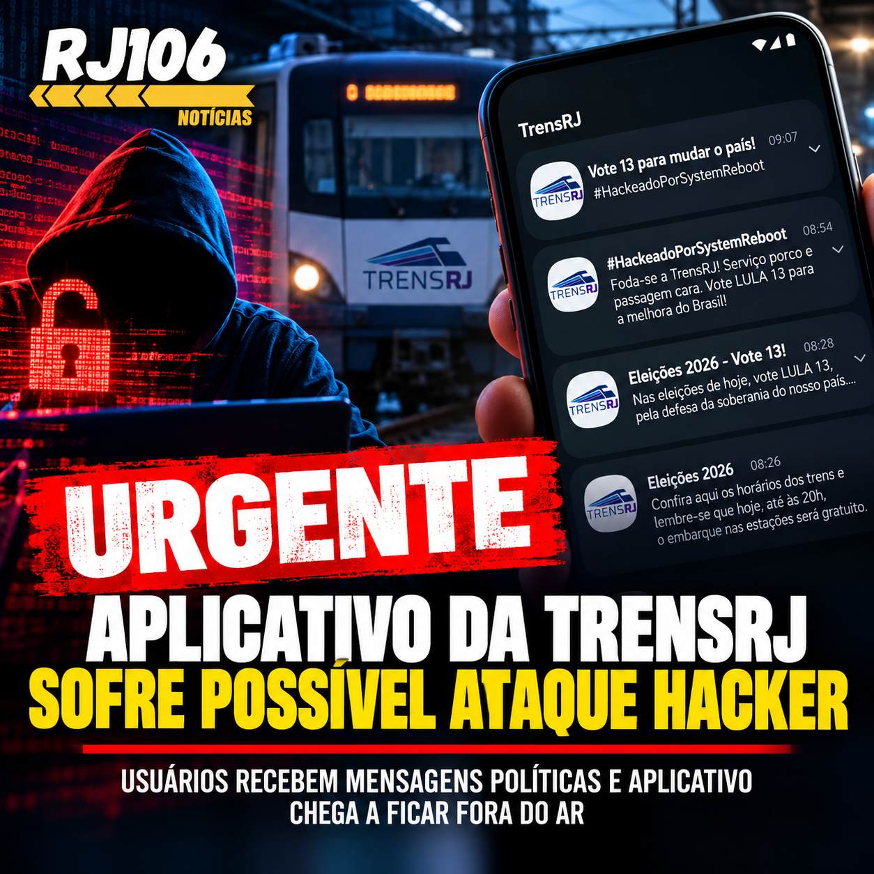 URGENTE: Aplicativo da TrensRJ sofre possível ataque hacker e dispara mensagens políticas no dia das eleições
