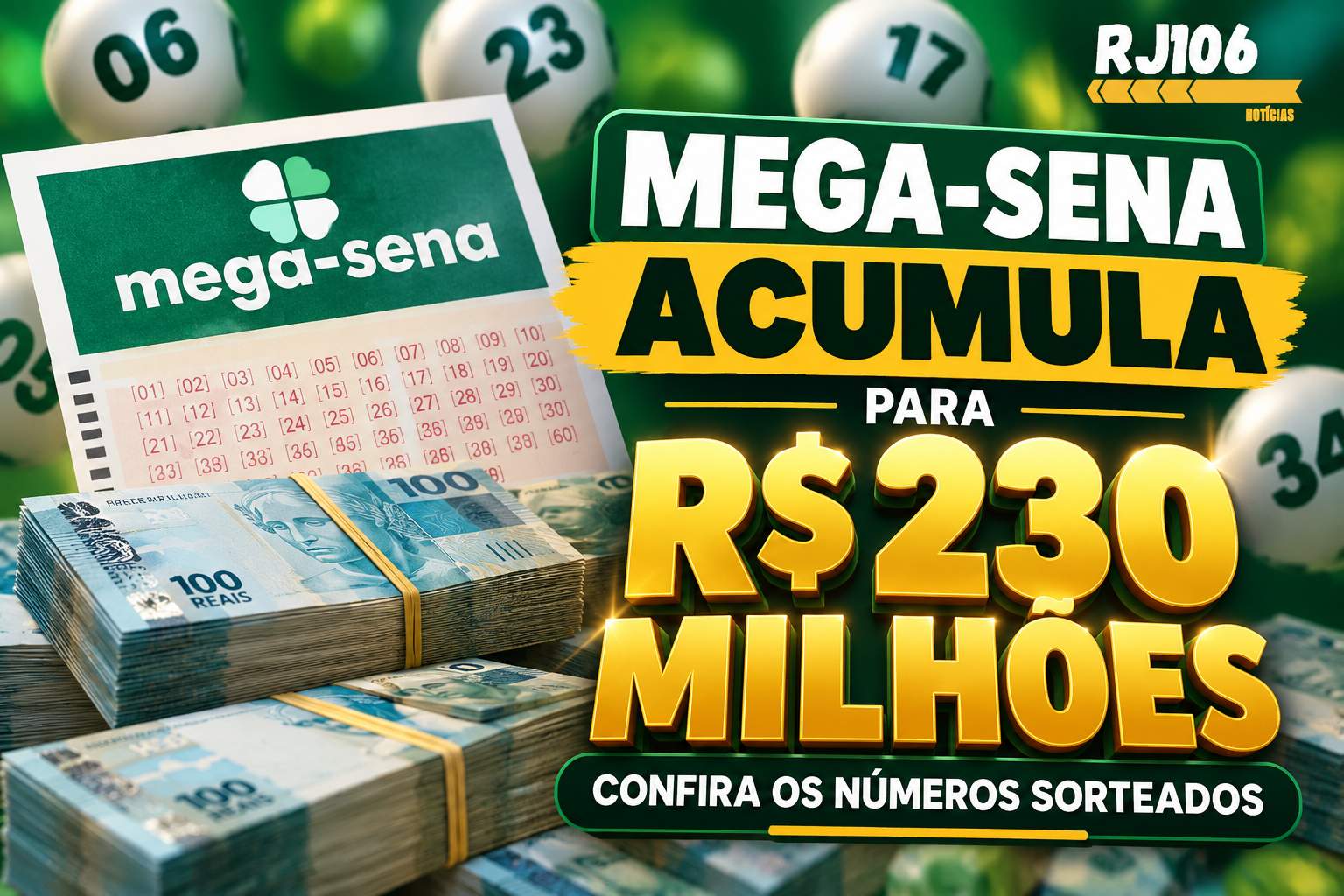 Mega-Sena acumula para R$ 230 milhões; confira os números sorteados