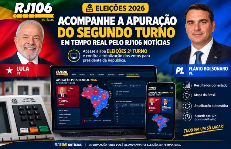 Eleições 2026: acompanhe a apuração do segundo turno em tempo real pelo RJ106 Notícias