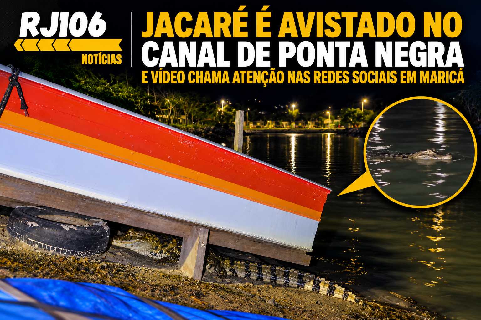 Jacaré é avistado no Canal de Ponta Negra e vídeo chama atenção nas redes sociais em Maricá