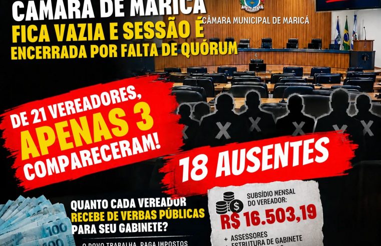 VAGABUNDOS? Câmara de Maricá fica praticamente vazia e sessão é encerrada por falta de quórum